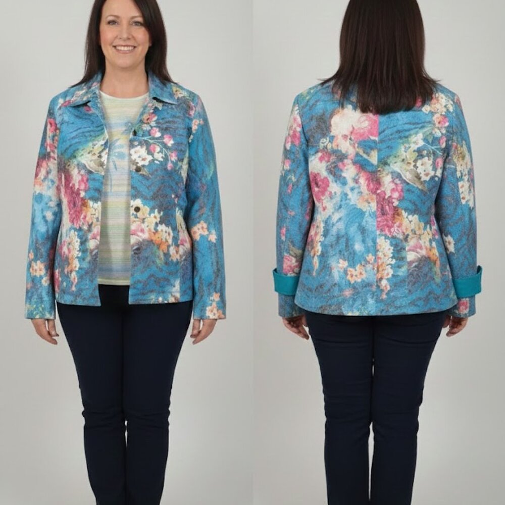 Kaktus Sportswear Women’s Large Floral Jacquard Jacket - Teal/Pink Resort Wear